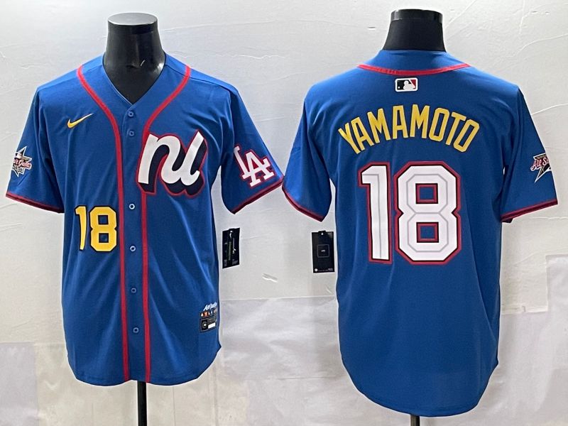Men 2025 Los Angeles Dodgers #18 Yamamoto Blue All star Nike MLB Jersey style 05